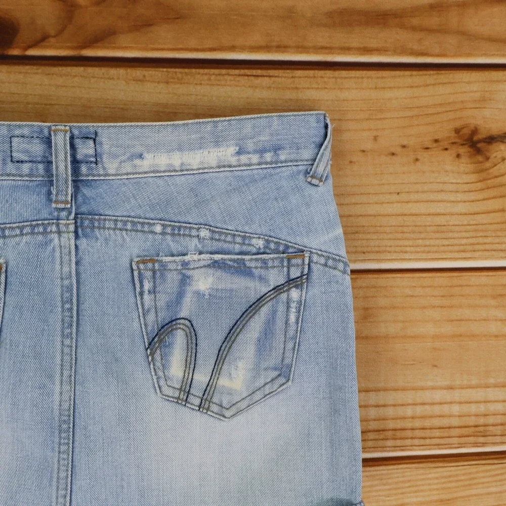 How Jeans Mini Denim Skirt Womens Sz M Blue Light Wash Cotton Distressed Pockets